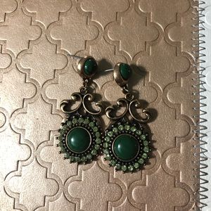 Green and gold dangle earrings. Very pretty!